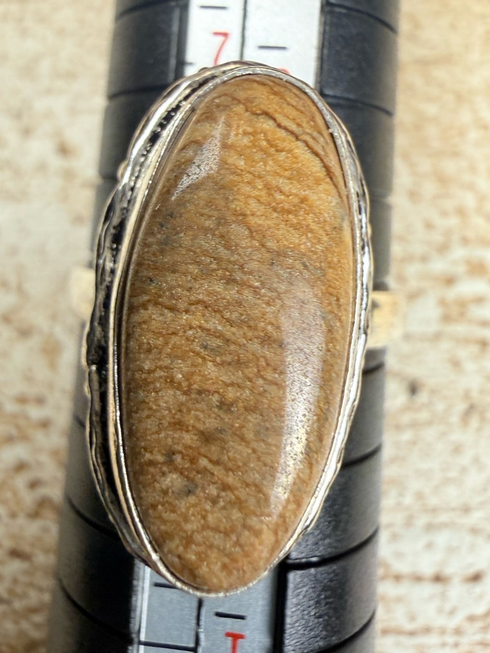 Natural Fossil Coral Stone 925 Sterling Silver Ring
